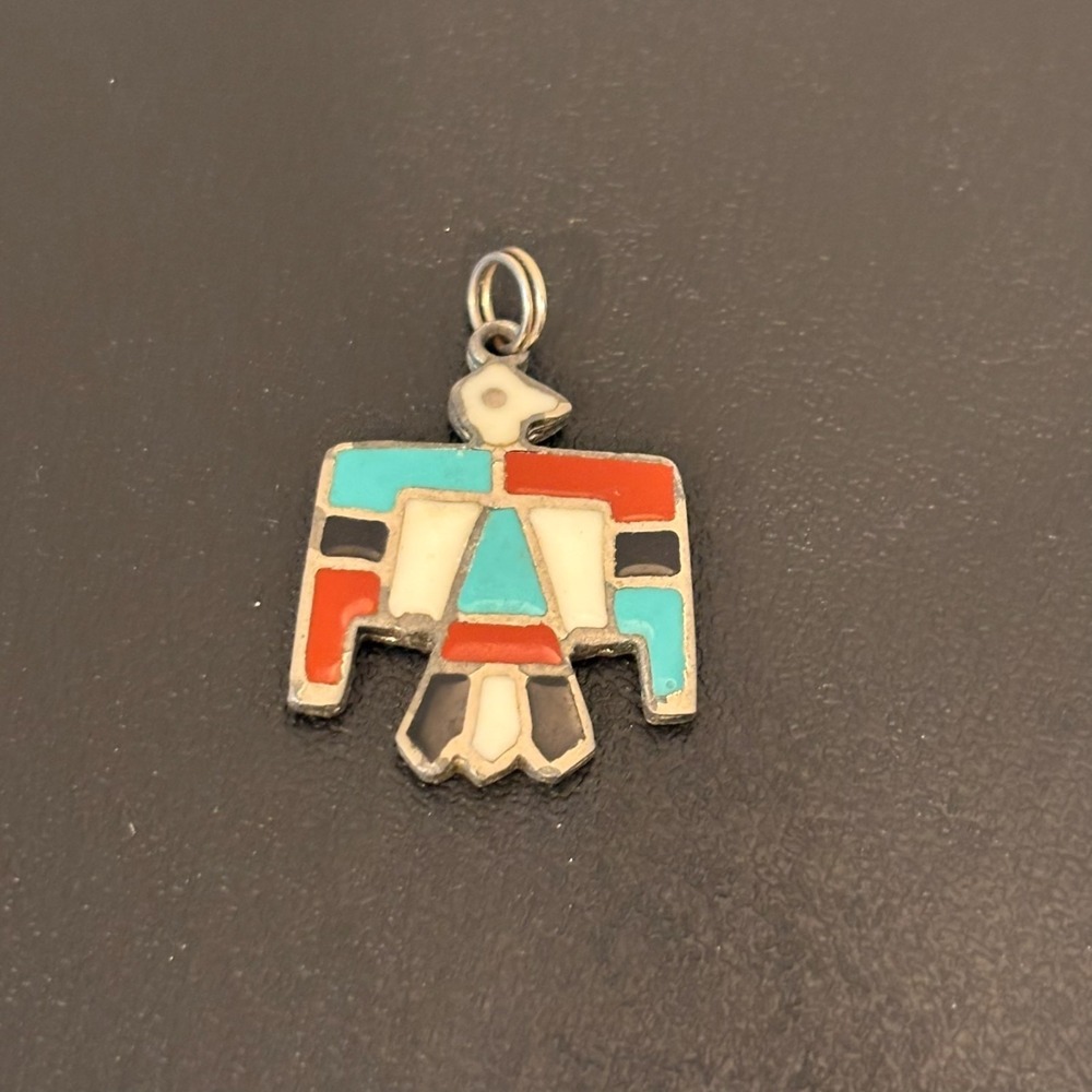 Vintage Zuni Thunderbird Inlay Pendant NOT sterling silver 1" x 1"